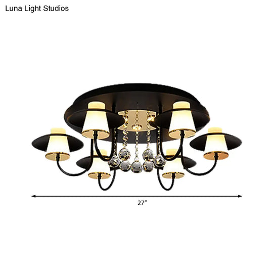 Luxurious Circular Semi Flushmount Ceiling Light With Crystal Ball - 8 Lights Metallic Black/White