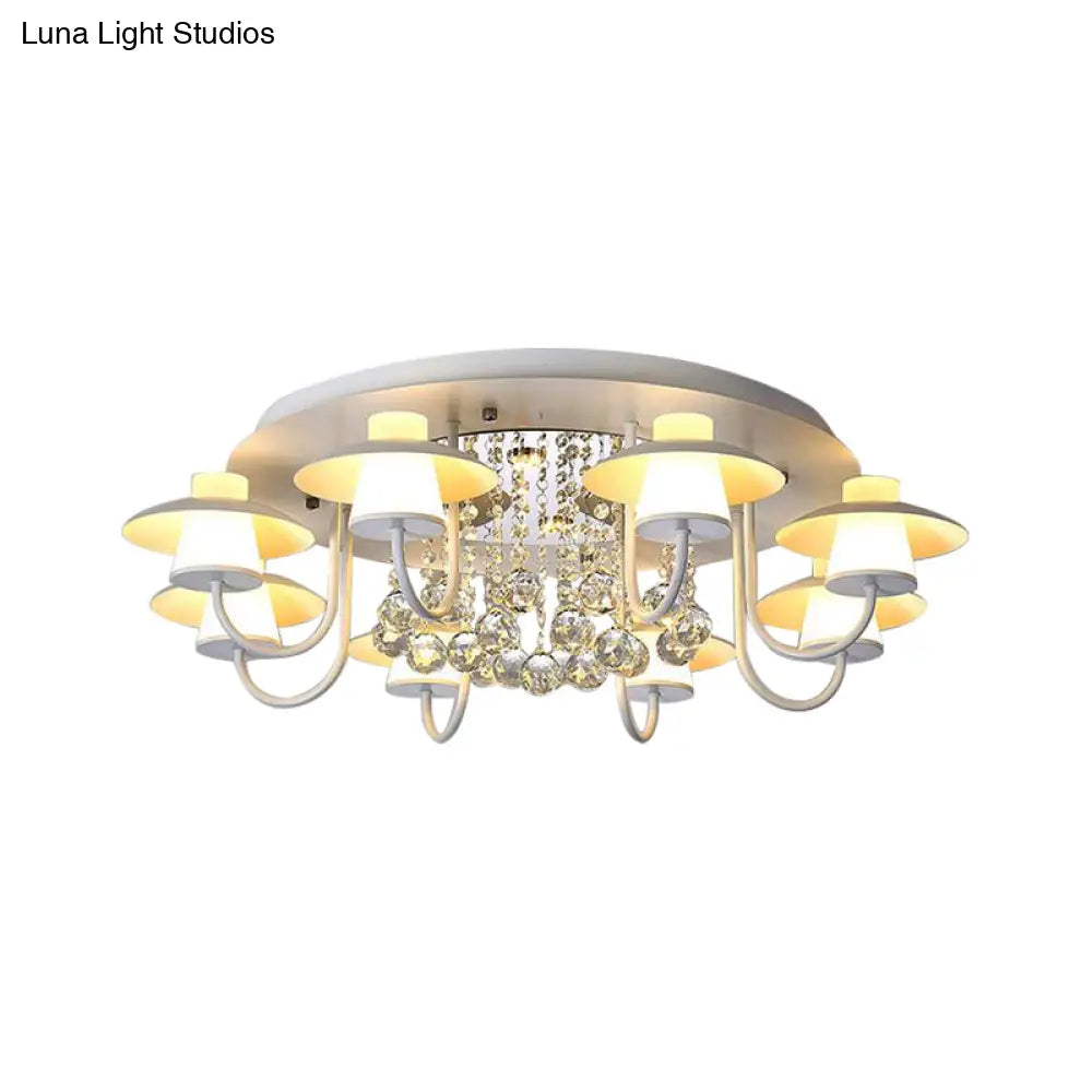 Luxurious Circular Semi Flushmount Ceiling Light With Crystal Ball - 8 Lights Metallic Black/White