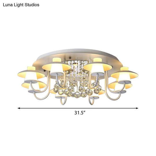 Luxurious Circular Semi Flushmount Ceiling Light With Crystal Ball - 8 Lights Metallic Black/White