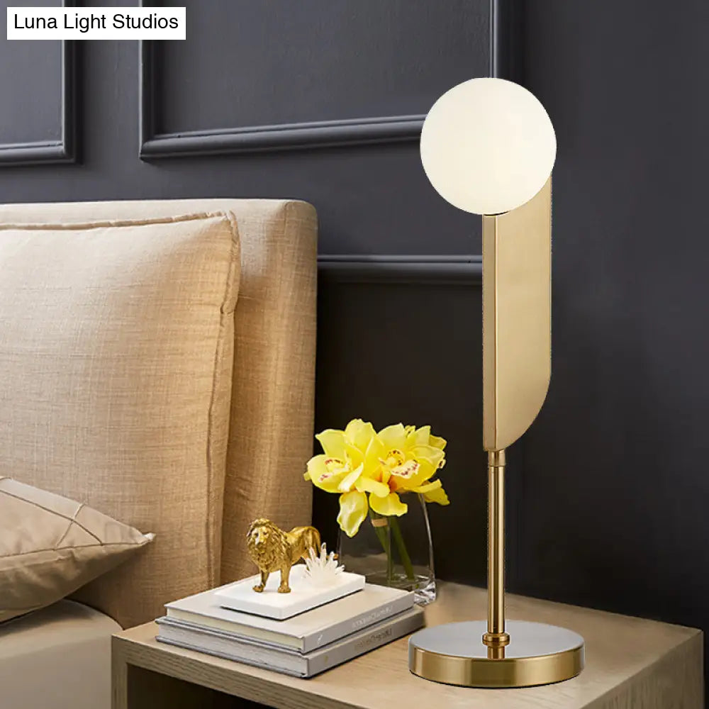 Luxurious Cream Glass Ball Night Light With Gold Metal Stand For Bedroom