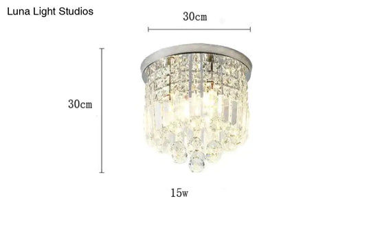 Luxury Bedroom Dining Hall Aisle Led Round Crystal Ceiling Lamp Light