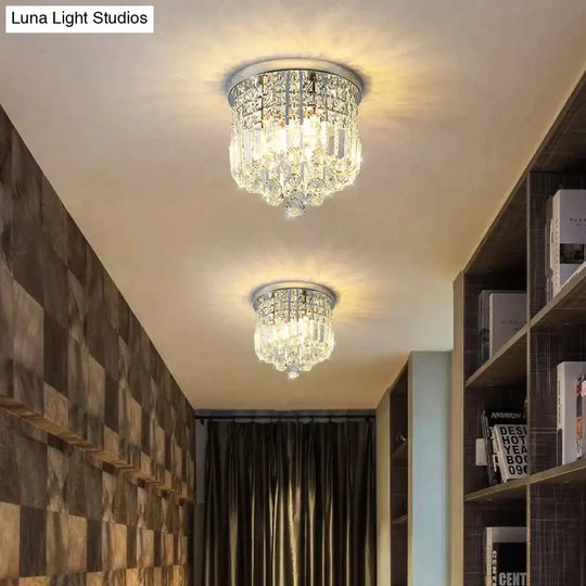 Luxury Bedroom Dining Hall Aisle Led Round Crystal Ceiling Lamp Light