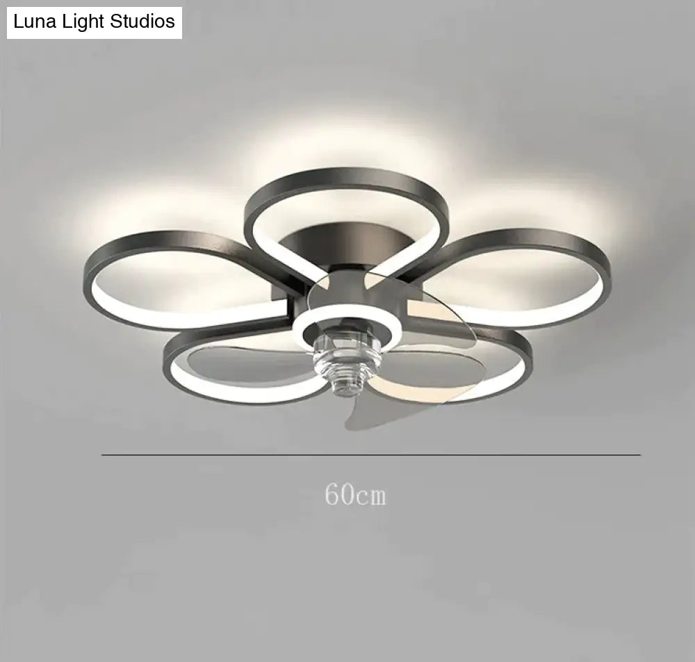 Luxury Ceiling Fan Lamp Bedroom Ultra-Thin Quiet Restaurant With Electric Black / Dia60Cm Tri-Color