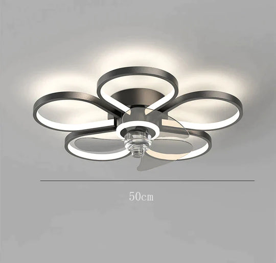 Luxury Ceiling Fan Lamp Bedroom Ultra-Thin Quiet Restaurant With Electric Black / Dia50Cm Tri-Color