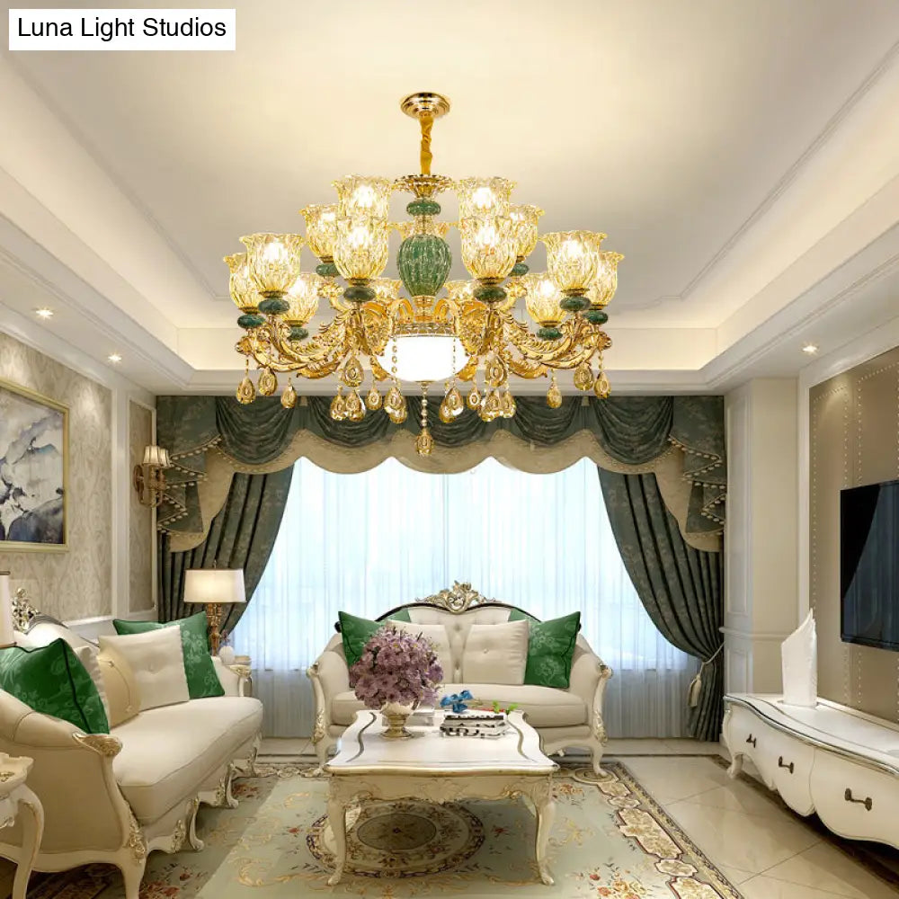 Luxury Crystal Clear Chandelier: Elegant Hanging Light For Living Room