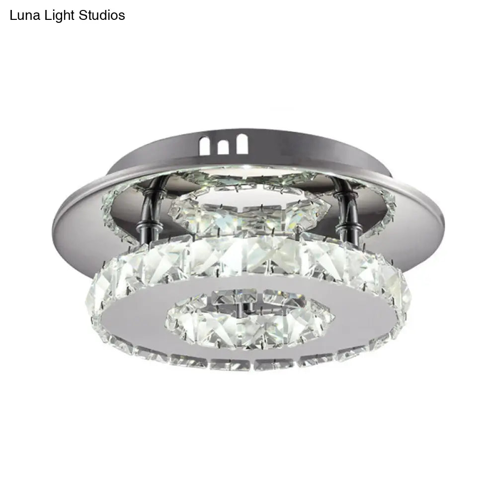 Luxury Crystal Led Indoor Ceiling Light - Circular Semi Flush Fixture In Clear/Amber Options