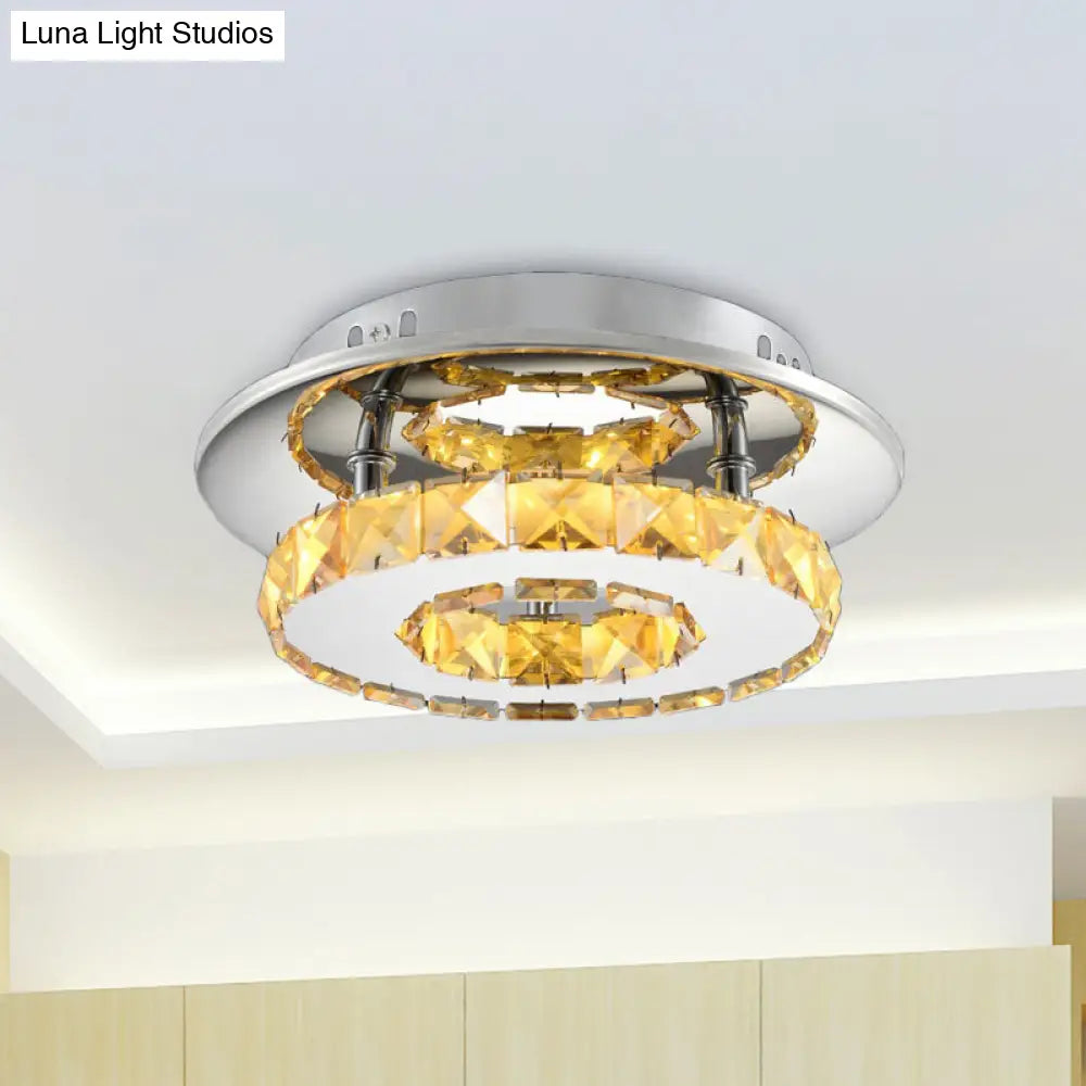 Luxury Crystal Led Indoor Ceiling Light - Circular Semi Flush Fixture In Clear/Amber Options Amber /