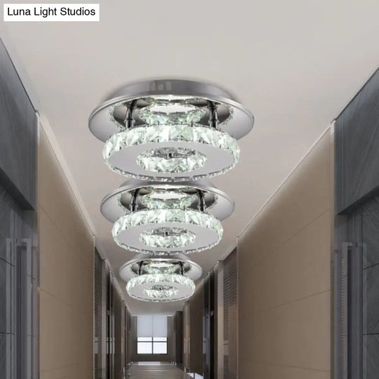 Luxury Crystal Led Indoor Ceiling Light - Circular Semi Flush Fixture In Clear/Amber Options Clear /