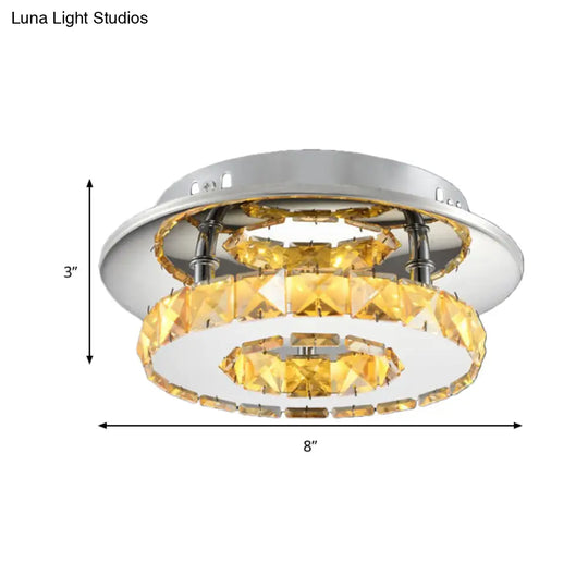 Luxury Crystal Led Indoor Ceiling Light - Circular Semi Flush Fixture In Clear/Amber Options