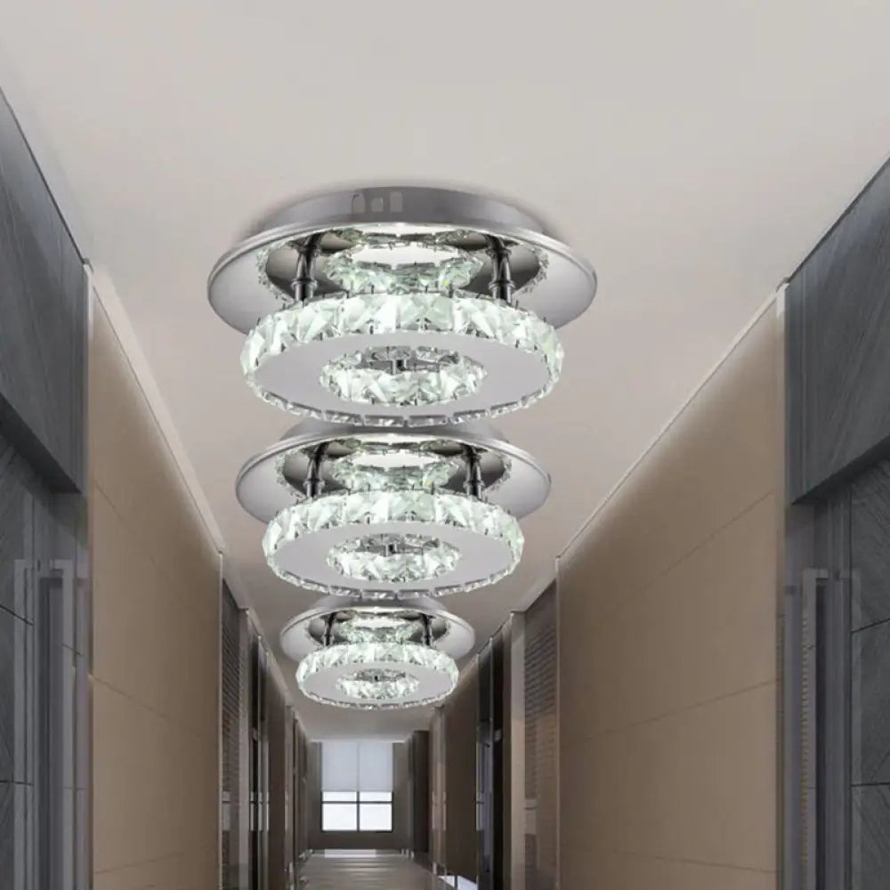 Luxury Crystal Led Indoor Ceiling Light - Circular Semi Flush Fixture In Clear/Amber Options Clear