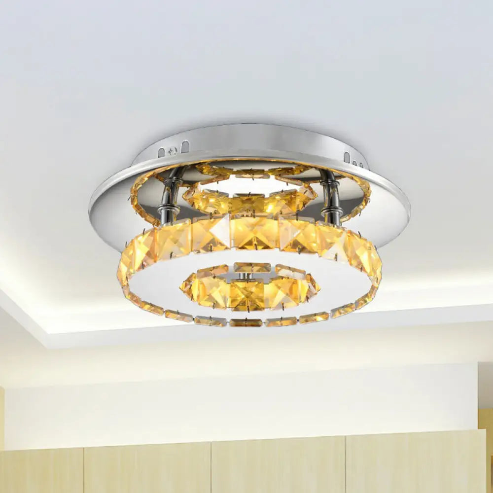 Luxury Crystal Led Indoor Ceiling Light - Circular Semi Flush Fixture In Clear/Amber Options Amber