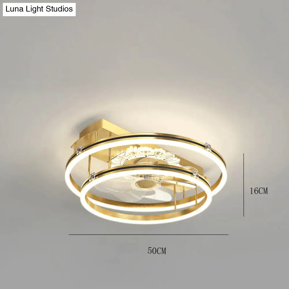 Luxury Fan Living Room Round Ceiling Lamp Simple Lamps Gold / C Stepless Dimming