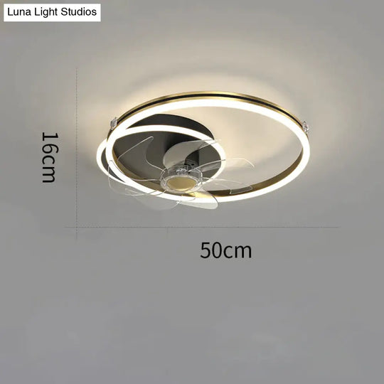 Luxury Fan Living Room Round Ceiling Lamp Simple Lamps Black / B Stepless Dimming