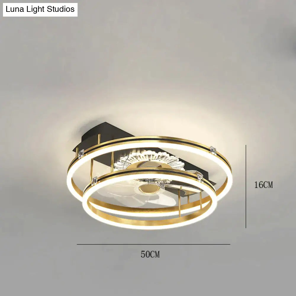 Luxury Fan Living Room Round Ceiling Lamp Simple Lamps Black / C Stepless Dimming