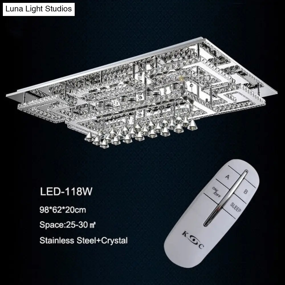 Luxury Lled Fixtures Drawing Crystal Ceiling Light Living Lamp Modern Lighting Bedroom Led Remote