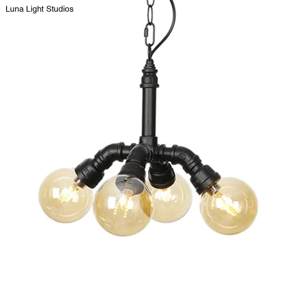 Maasym - Antiqued 2/3/4-Bulb Chandelier Coffee House Led Ceiling Pendant Light With Sphere Amber