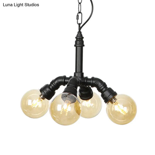 Maasym - Antiqued 2/3/4-Bulb Chandelier Coffee House Led Ceiling Pendant Light With Sphere Amber