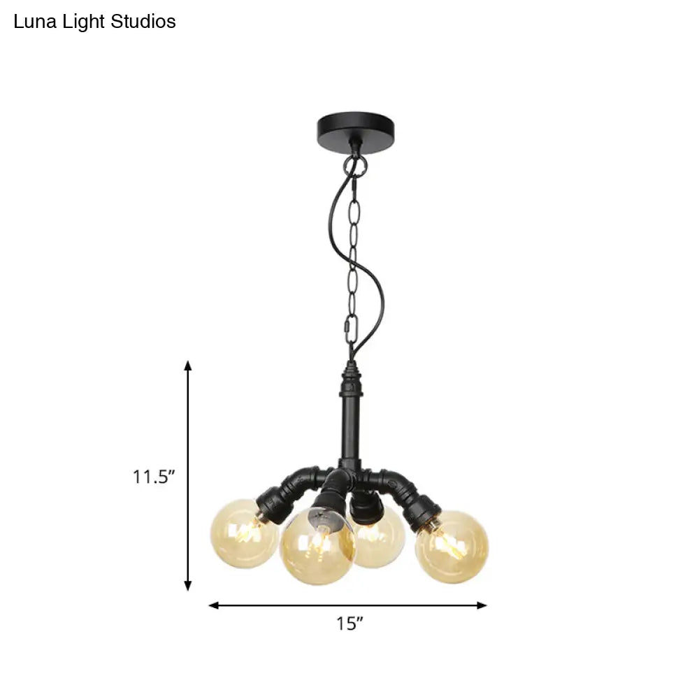 Maasym - Antiqued 2/3/4-Bulb Chandelier Coffee House Led Ceiling Pendant Light With Sphere Amber