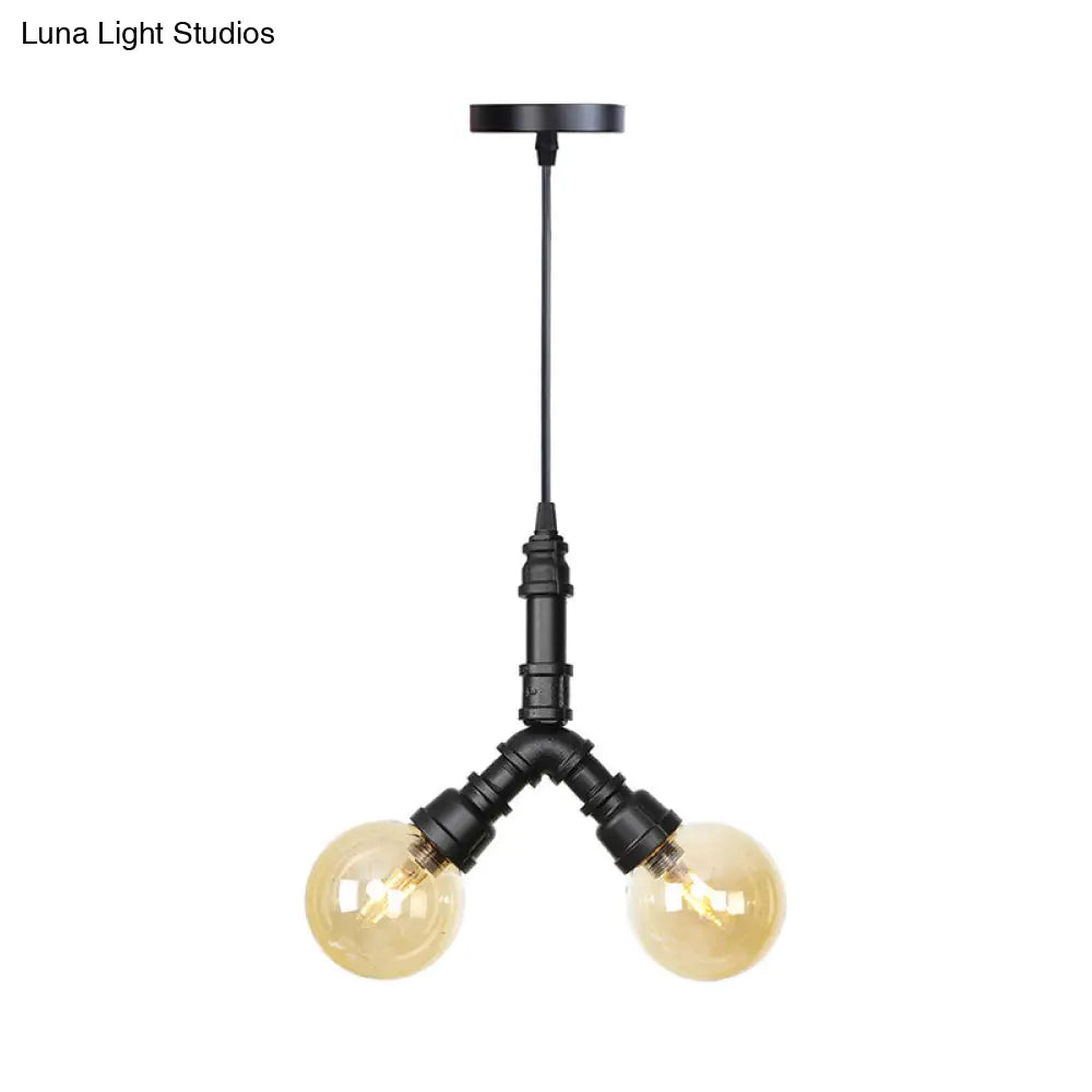 Maasym - Antiqued 2/3/4-Bulb Chandelier Coffee House Led Ceiling Pendant Light With Sphere Amber