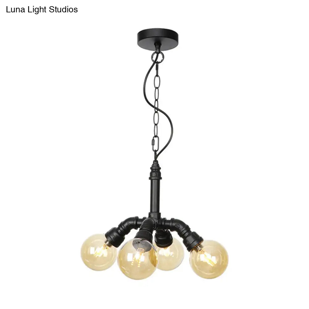 Maasym - Antiqued 2/3/4-Bulb Chandelier Coffee House Led Ceiling Pendant Light With Sphere Amber