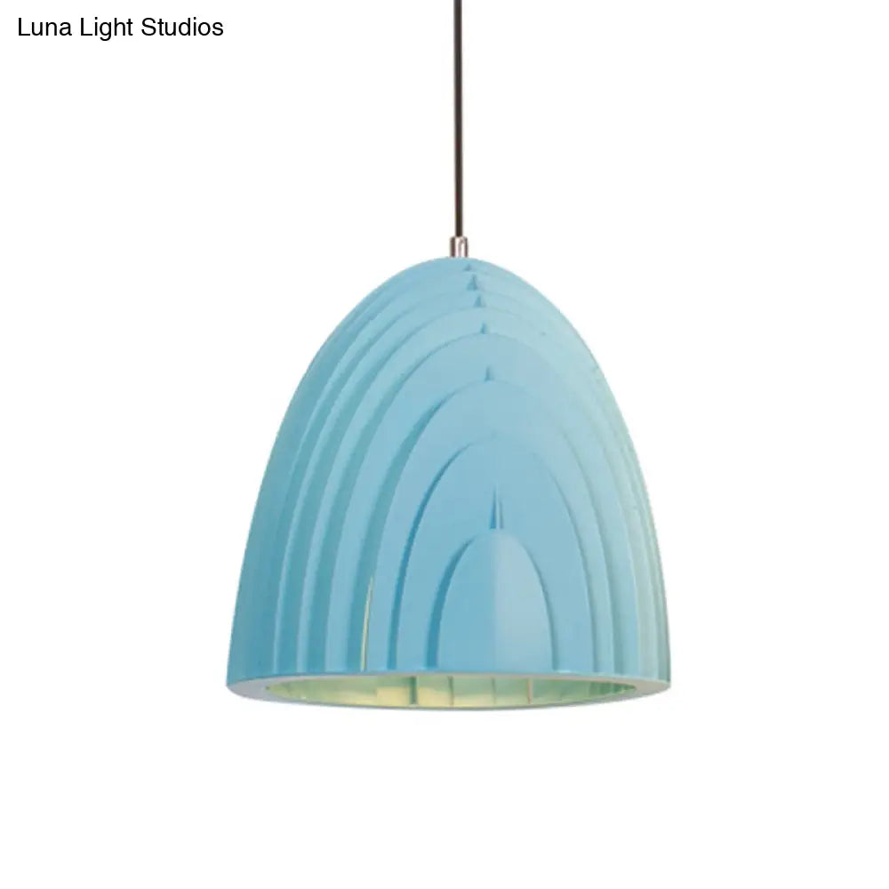 Macaron 1 Head Pendant Light Fixture With Metal Shade - White/Blue Trumpet Design