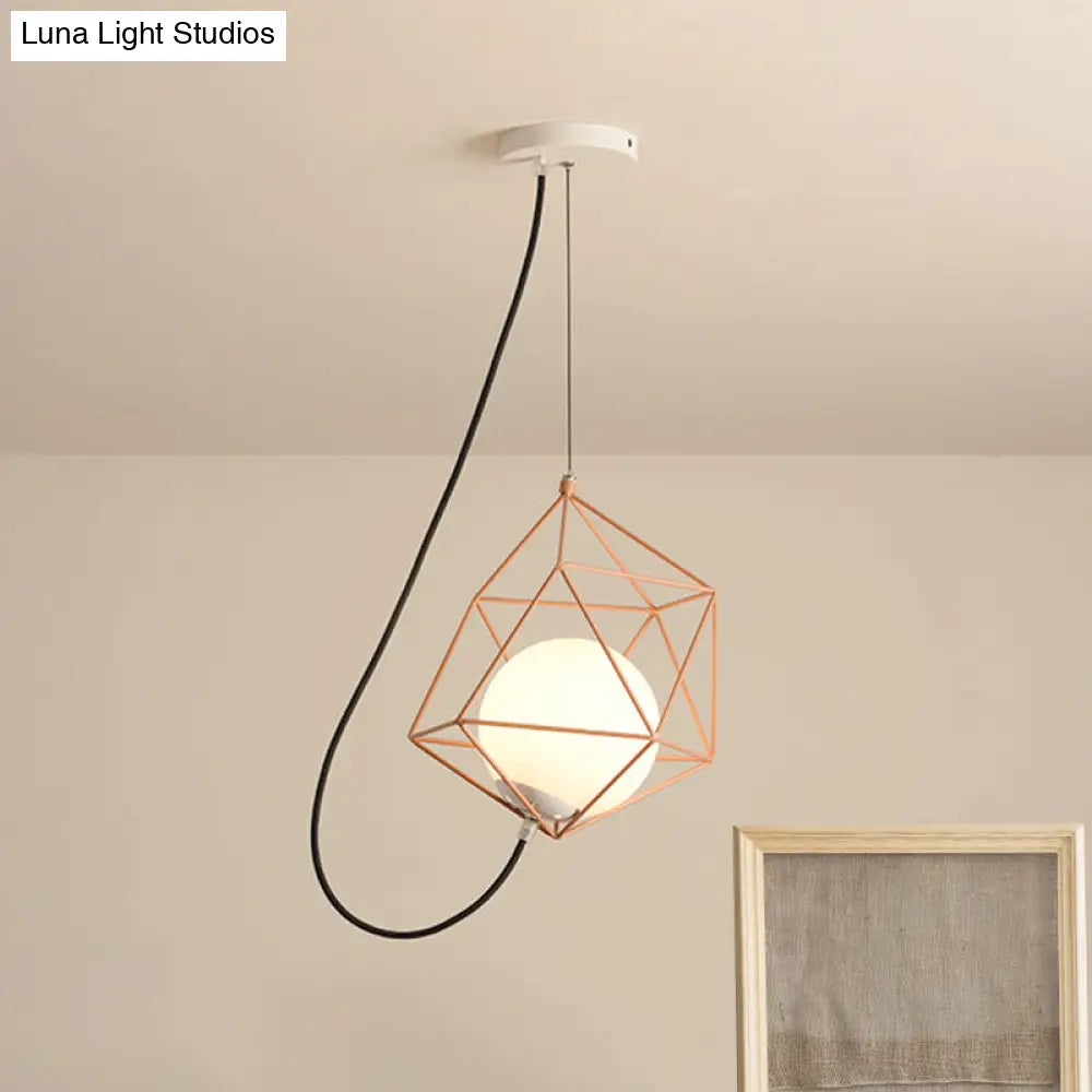 Macaron Style Ceiling Pendant With Wire Cage Design - White/Orange/Green Finish