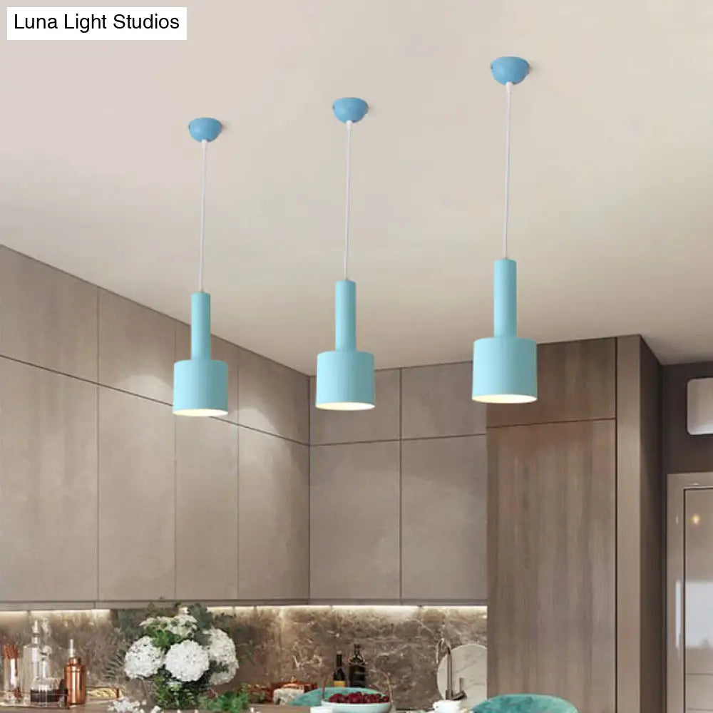 2-Layer Tube Metal Hanging Light Kit - Macaron Blue Ceiling Pendant Lamp