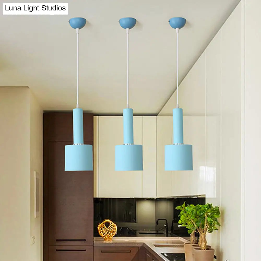 2-Layer Tube Metal Hanging Light Kit - Macaron Blue Ceiling Pendant Lamp