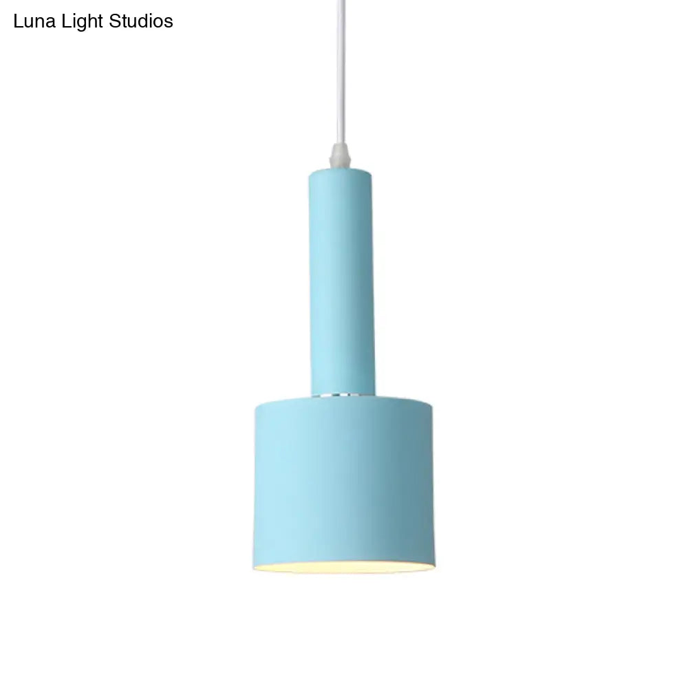 Macaron 1-Light Blue Finish 2-Layer Tube Metal Hanging Light Kit Ceiling Pendant Lamp For Table