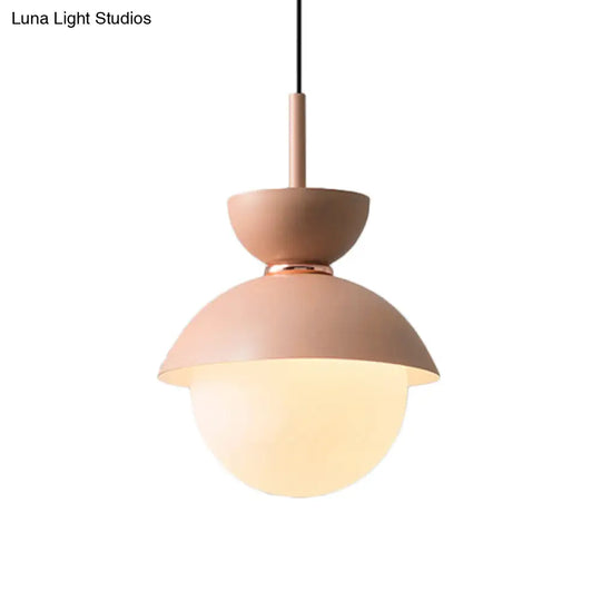 Macaron 1-Light Pink Bowl Pendant Lighting With Frosted Glass Diffuser - Stylish Iron Hanging Lamp