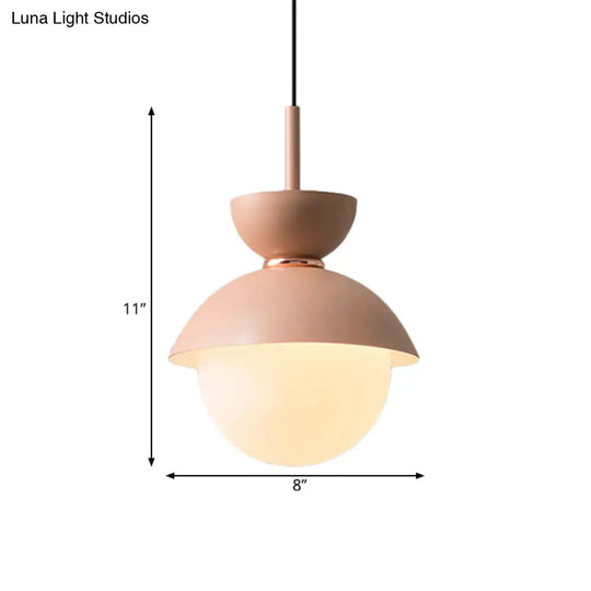 Macaron Pink Bowl Pendant Light With Frosted Glass Diffuser - Iron Hanging Lamp 1 Kit