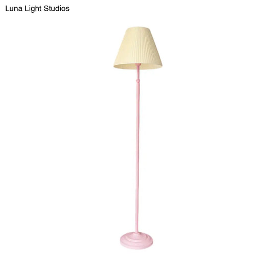 Macaron 1-Light Straight Rod Iron Floor Lamp In Pink/Green With Pleated Pink/Yellow Shade