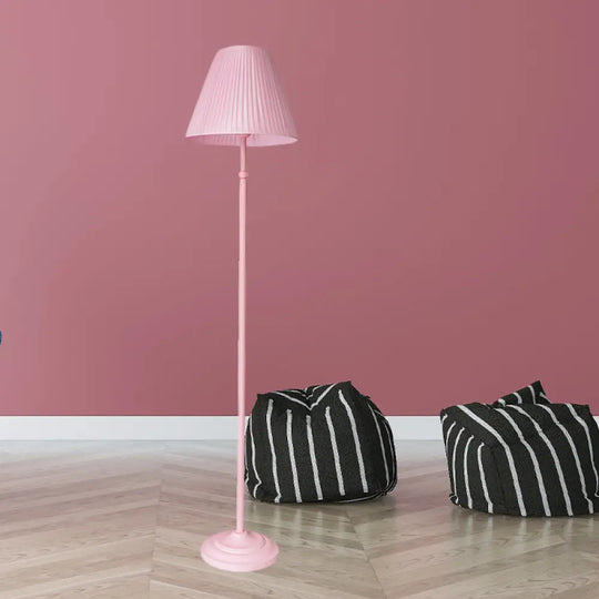 Macaron 1-Light Straight Rod Iron Floor Lamp In Pink/Green With Pleated Pink/Yellow Shade Pink /