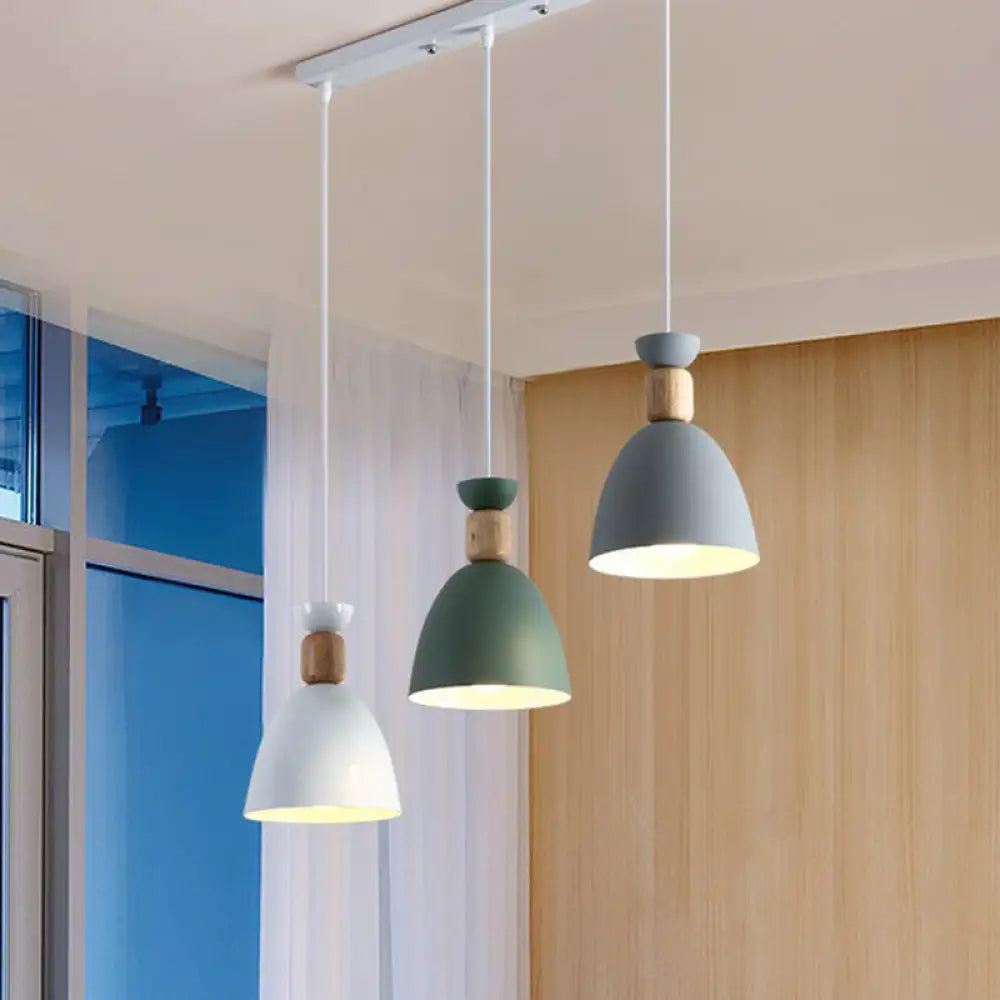 Macaron 3-Head Metallic Multi Ceiling Light: Inverted Cup Design White Suspension Lighting / Linear