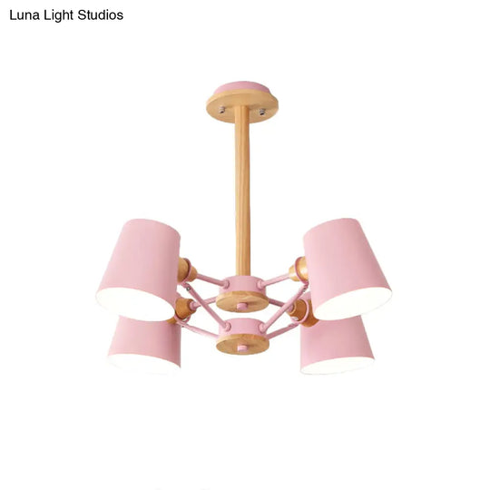 Macaron 4 - Light Semi Flush Ceiling Lamp Pink/Yellow Barrel With Wood Rod