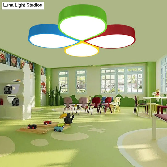 Macaron 4-Petal Flower Led Ceiling Flush Mount Lamp - 23.5/35.5 Width Red-Yellow-Blue-Green Colors