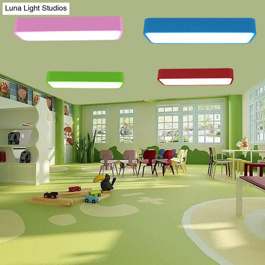 Macaron Acrylic Led Flush Mount Light: Bright & Colorful Ceiling Lighting For Kindergarten Green