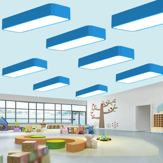 Macaron Acrylic Led Flush Mount Light: Bright & Colorful Ceiling Lighting For Kindergarten Blue