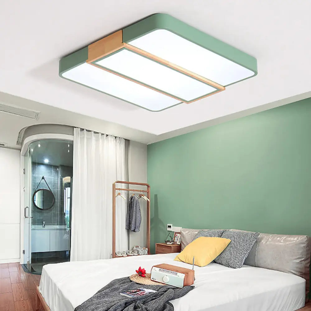 Macaron Acrylic Square Ceiling Mount Light: Candy Colored Led Lamp (16’/19.5’ Wide) In Green
