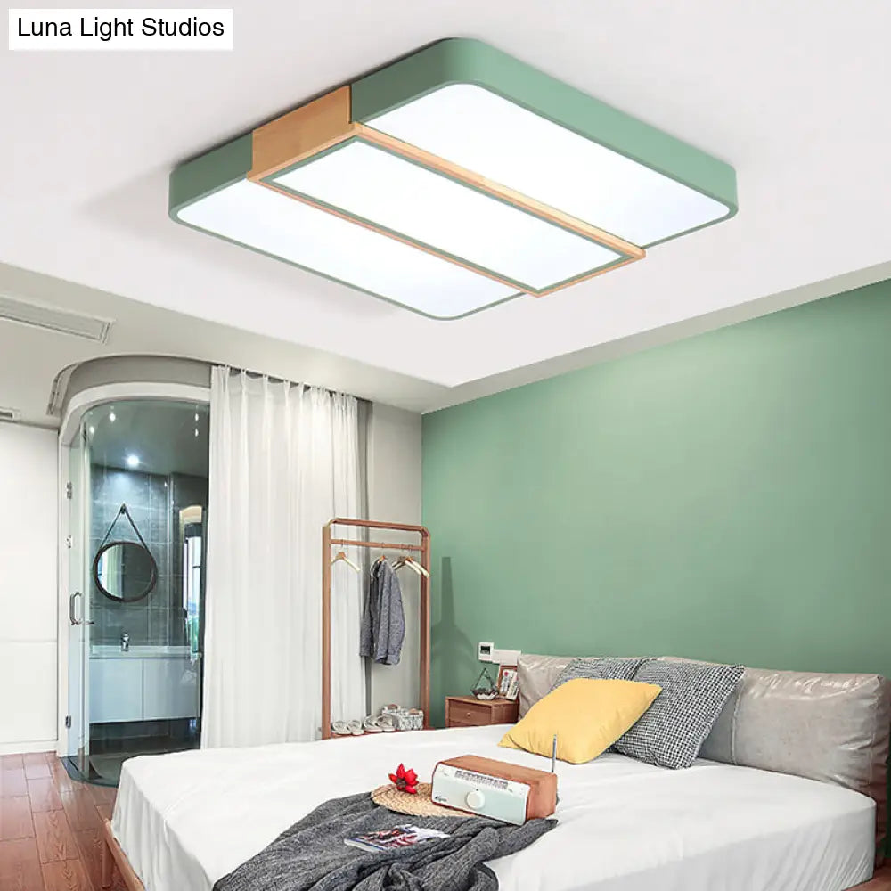 Macaron Acrylic Square Ceiling Mount Light: Candy Colored Led Lamp (16/19.5 Wide) In Green Grey Pink