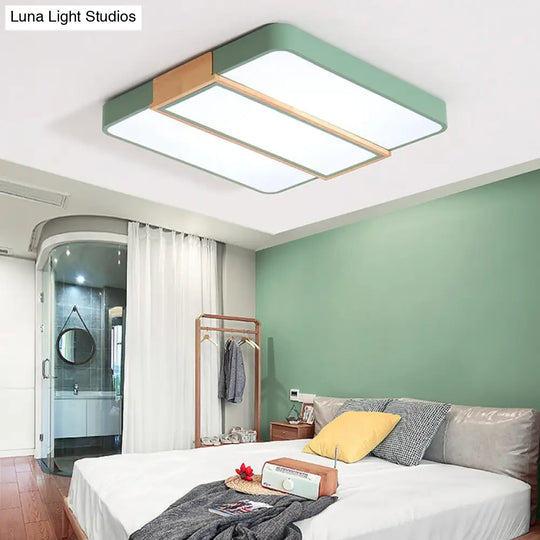 Macaron Acrylic Square Ceiling Mount Light: Candy Colored Led Lamp (16/19.5 Wide) In Green Grey Pink