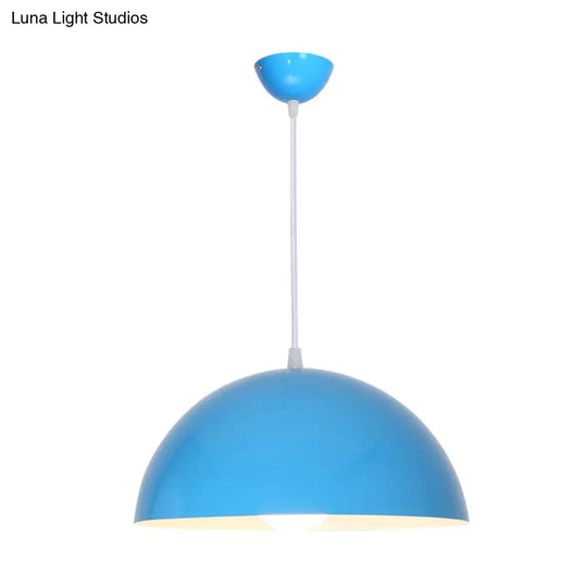 Macaron Aluminum Dome Pendant Light - Red/Blue/Black Commercial-Grade Ceiling Hang For Bedroom