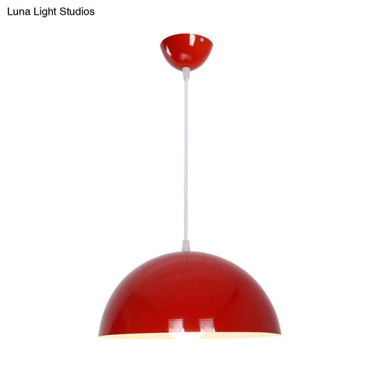 Macaron Aluminum Dome Pendant Light - Red/Blue/Black Commercial-Grade Ceiling Hang For Bedroom