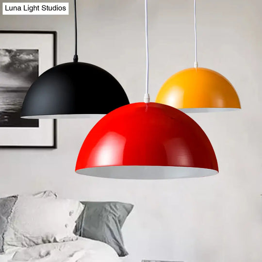 Macaron Aluminum Dome Pendant Light - Red/Blue/Black Commercial-Grade Ceiling Hang For Bedroom