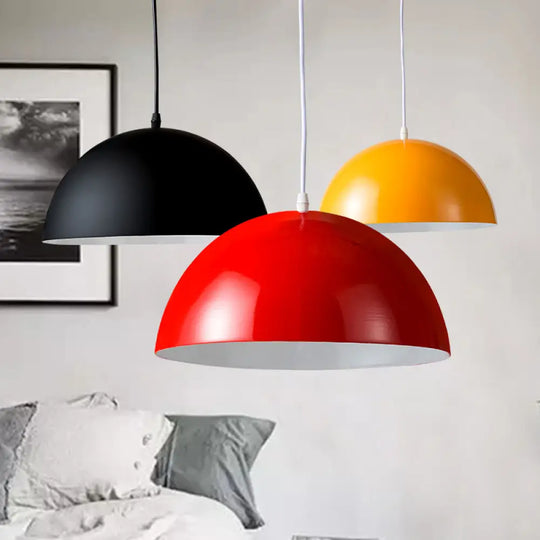 Macaron Aluminum Dome Pendant Light - Red/Blue/Black Commercial-Grade Ceiling Hang For Bedroom Red