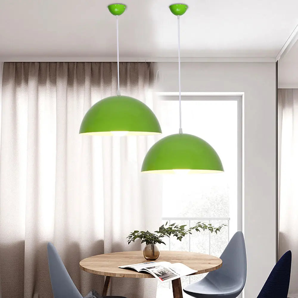 Macaron Aluminum Dome Pendant Light - Red/Blue/Black Commercial-Grade Ceiling Hang For Bedroom Green