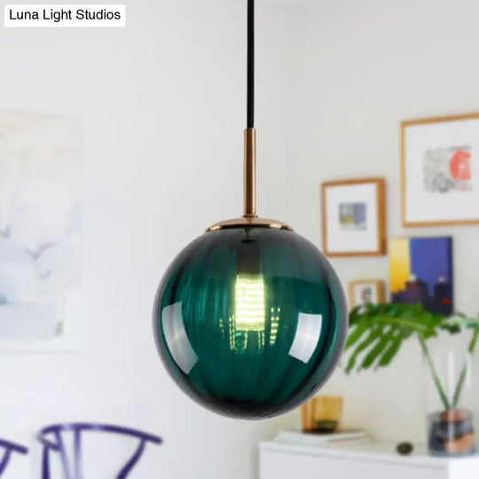 Macaron Amber/Green/Red Glass Bubble Pendant Light For Bedroom | 1-Head Ceiling Hanging Design