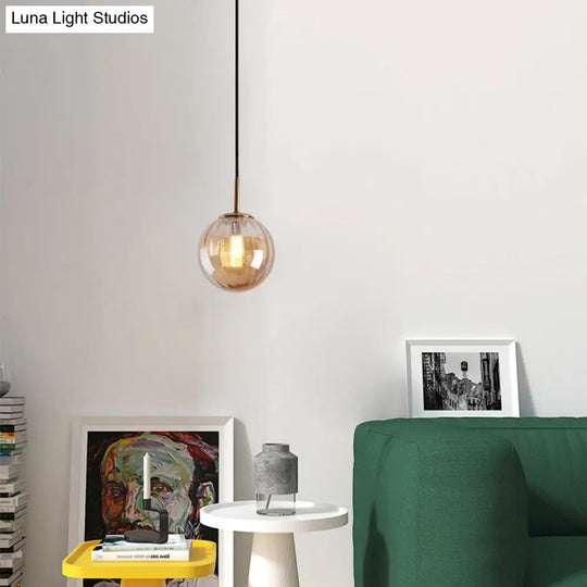 Macaron Amber/Green/Red Glass Bubble Pendant Light For Bedroom | 1-Head Ceiling Hanging Design