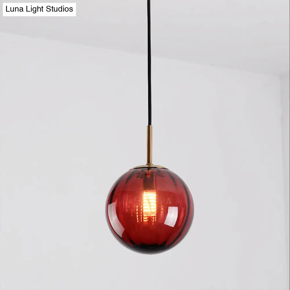 Macaron Amber/Green/Red Glass Bubble Pendant Light - 1 Head Ceiling Lamp For Bedrooms