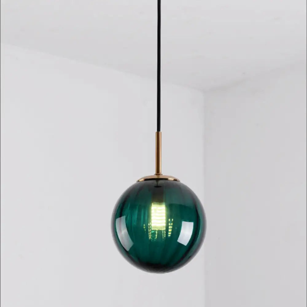 Macaron Amber/Green/Red Glass Bubble Pendant Light - 1 Head Ceiling Lamp For Bedrooms Green